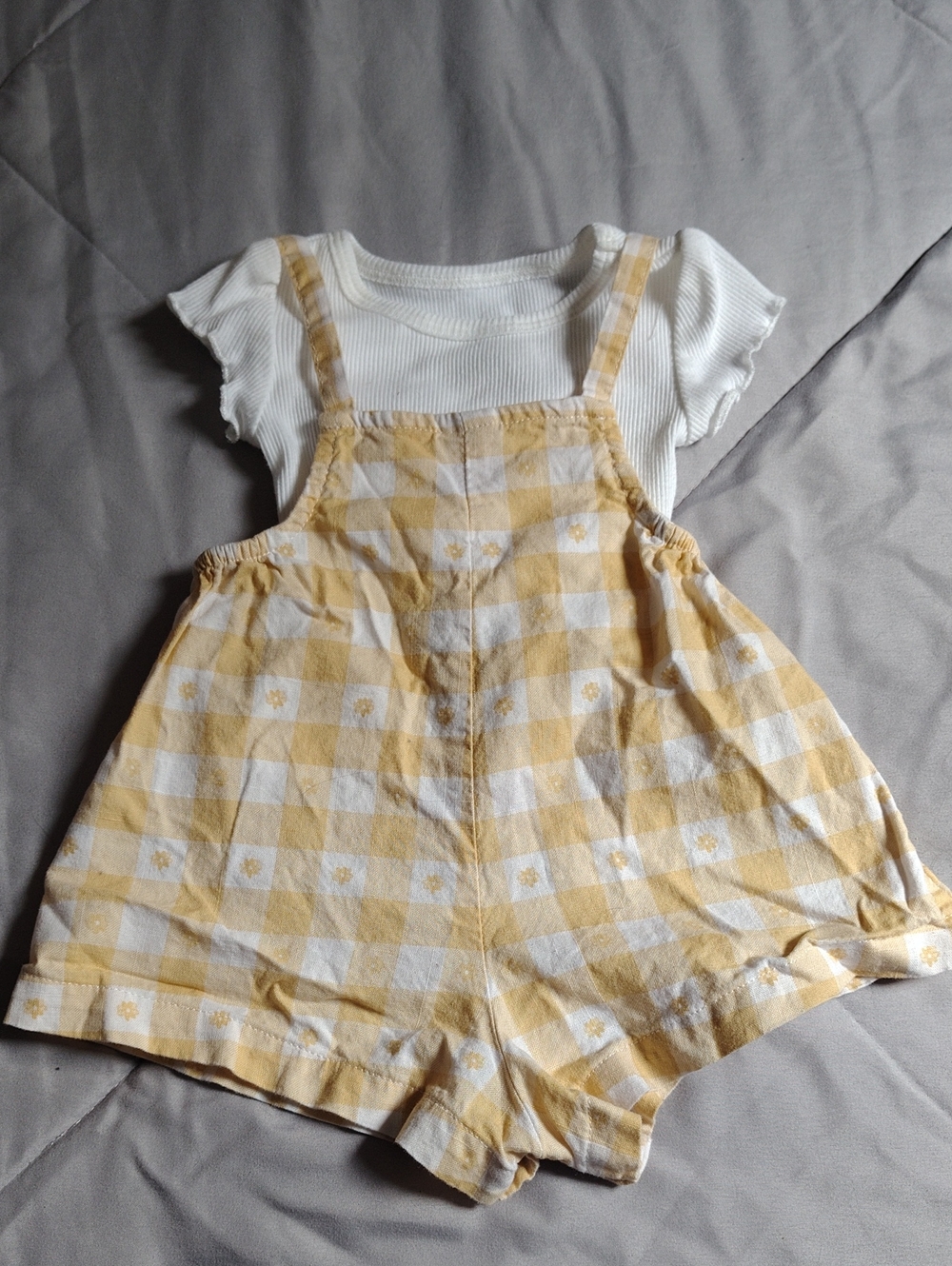 Yellow Gingham Girls' Overalls Shorts - Brand: